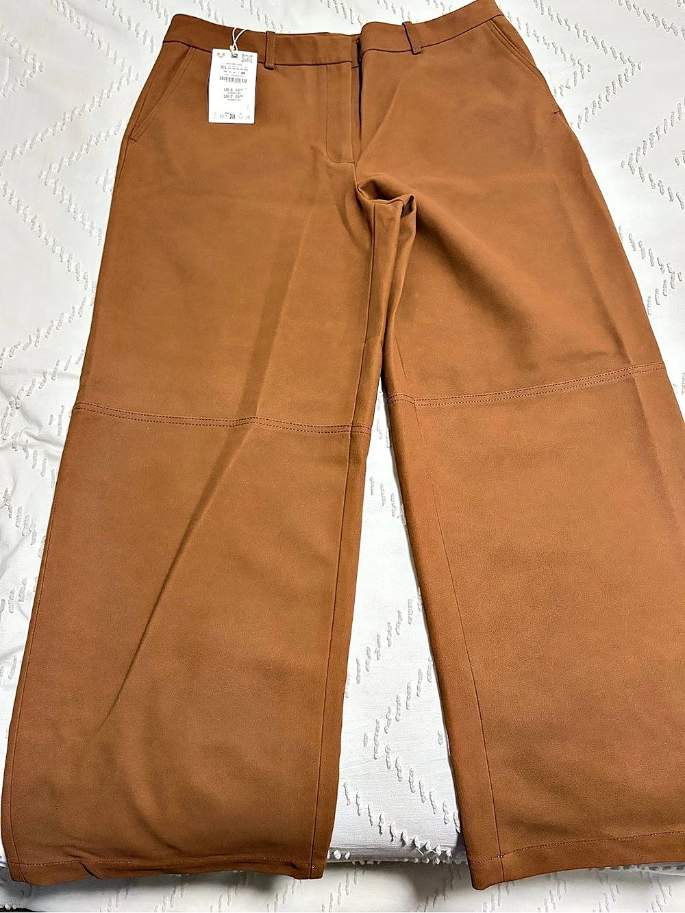 Zara Faux Suede Wide Leg Pants Brown XL
